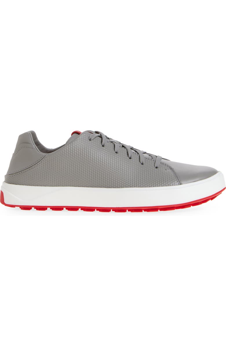 OluKai Wai'Alae Waterproof Leather Golf Shoe, Alternate, color, Ash / Red Lava