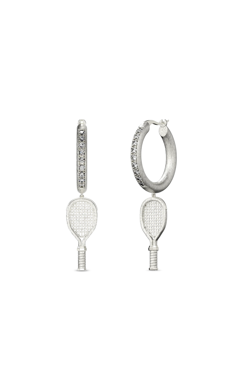 PASCAL The Tennis Racket Hoop Earring, White Diamond, Main, color, Silver / White Diamond