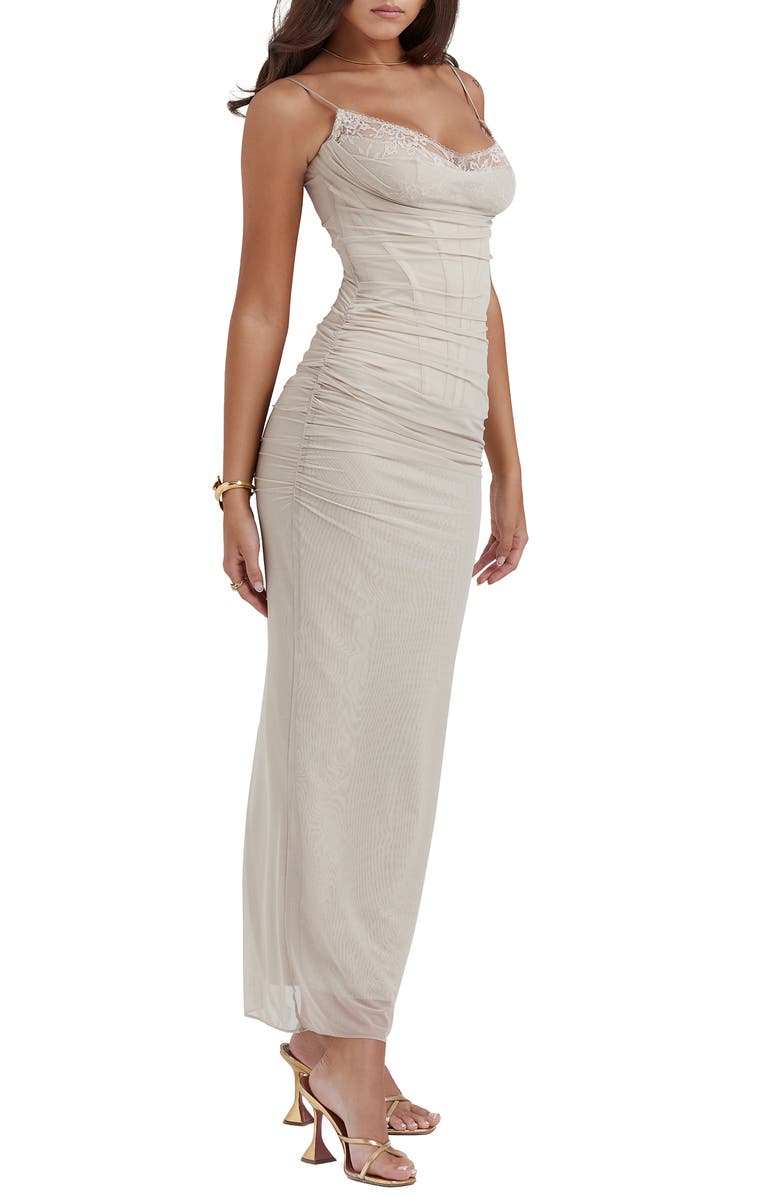 HOUSE OF CB Nalini Mesh Corset Cocktail Dress, Alternate, color, Sand
