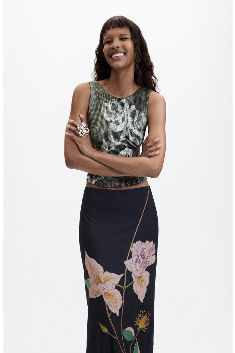Floral Print Jersey Maxi Skirt, Alternate, color, BLACK