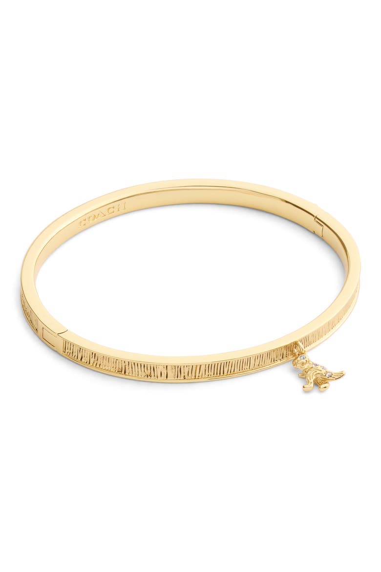 Brushed Rexy Charm Hinge Bangle, Main, color, SHINY GOLD