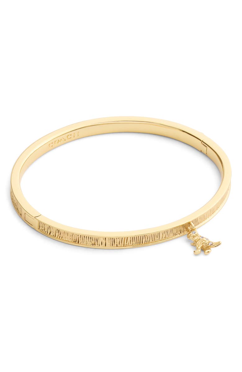 COACH Brushed Rexy Charm Hinge Bangle, Main, color, Shiny Gold