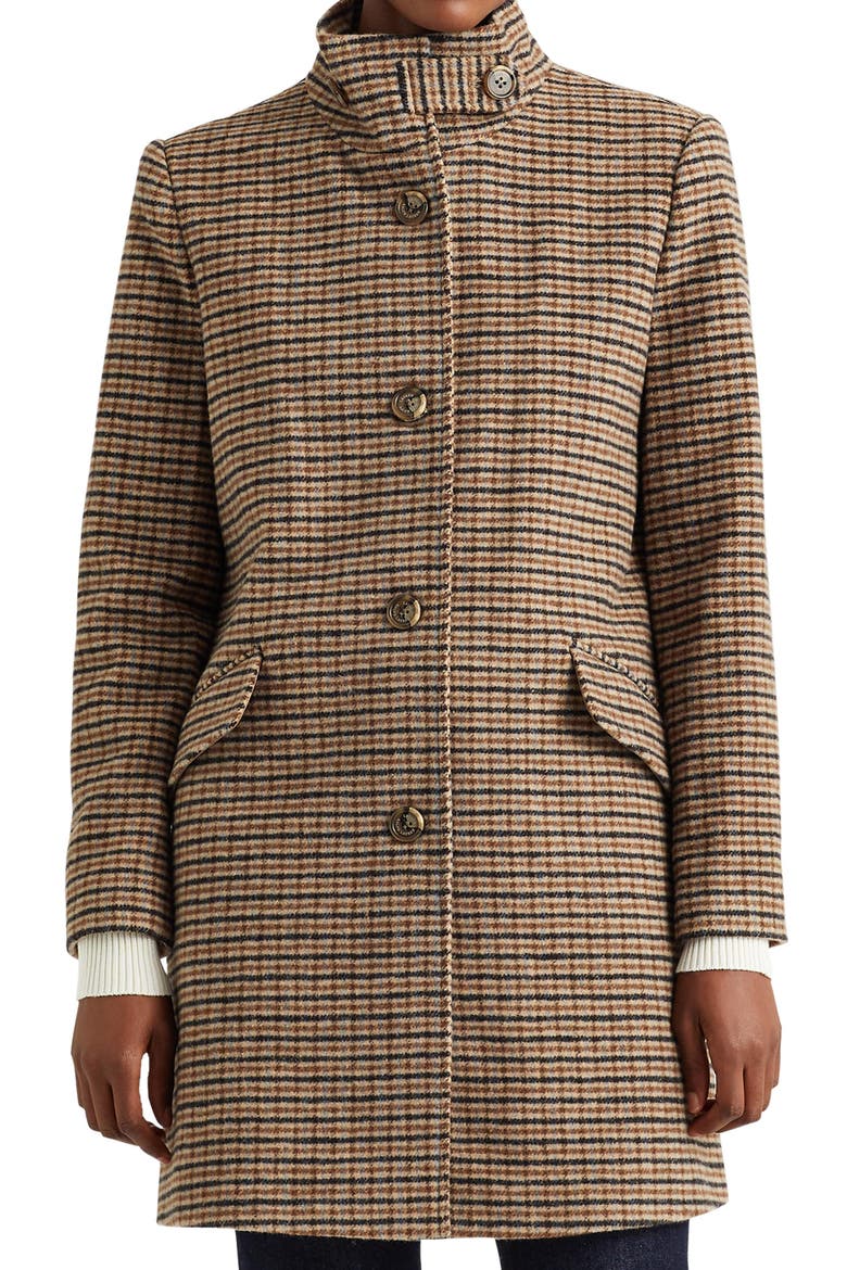 Wool Blend Balmacaan Coat, Main, color, GRID HOUNDSTOOTH