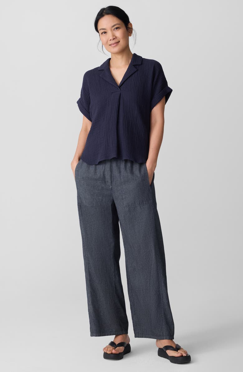 Eileen Fisher Notch Collar Roll Cuff Shirt, Alternate, color, Ink