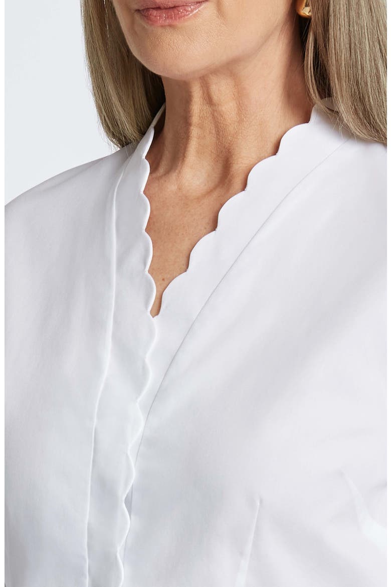 Bridget Scalloped Matte Sateen Button-Up Shirt, Alternate, color, WHITE