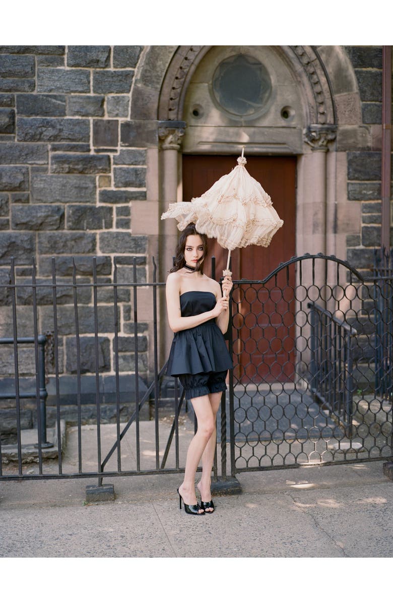 Contessa Mills Lulu Structured Poplin Corset Inspired Romper, Alternate, color, Black