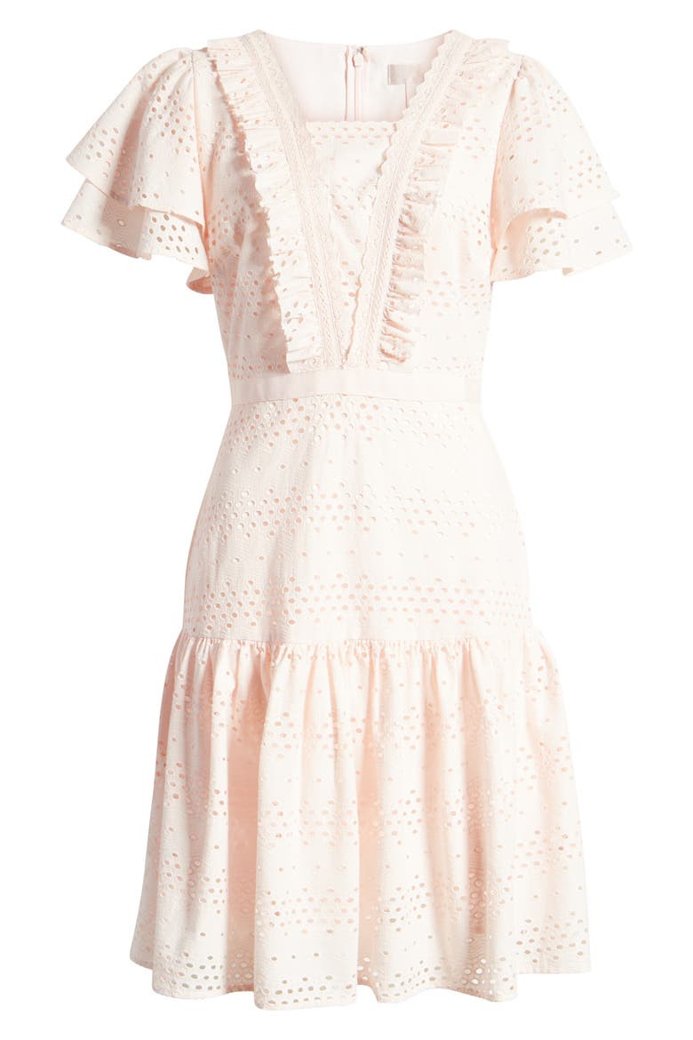 Lace Fit & Flare Dress, Alternate, color, PINK FROSTY