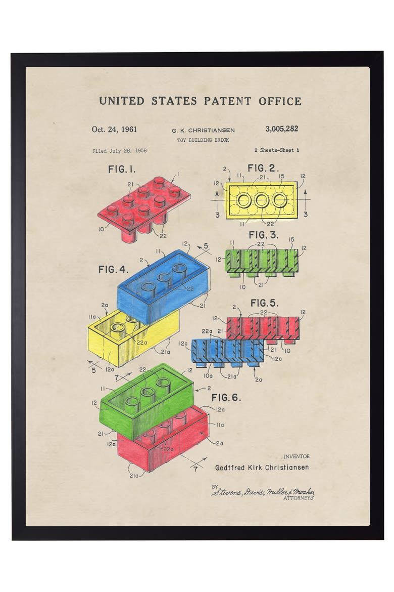 Toy Building Brick Patent in Black Frame, Main, color, No Color