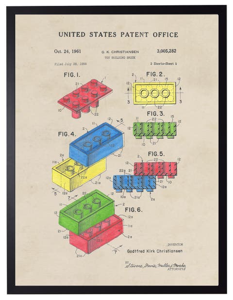 Toy Building Brick Patent in Black Frame