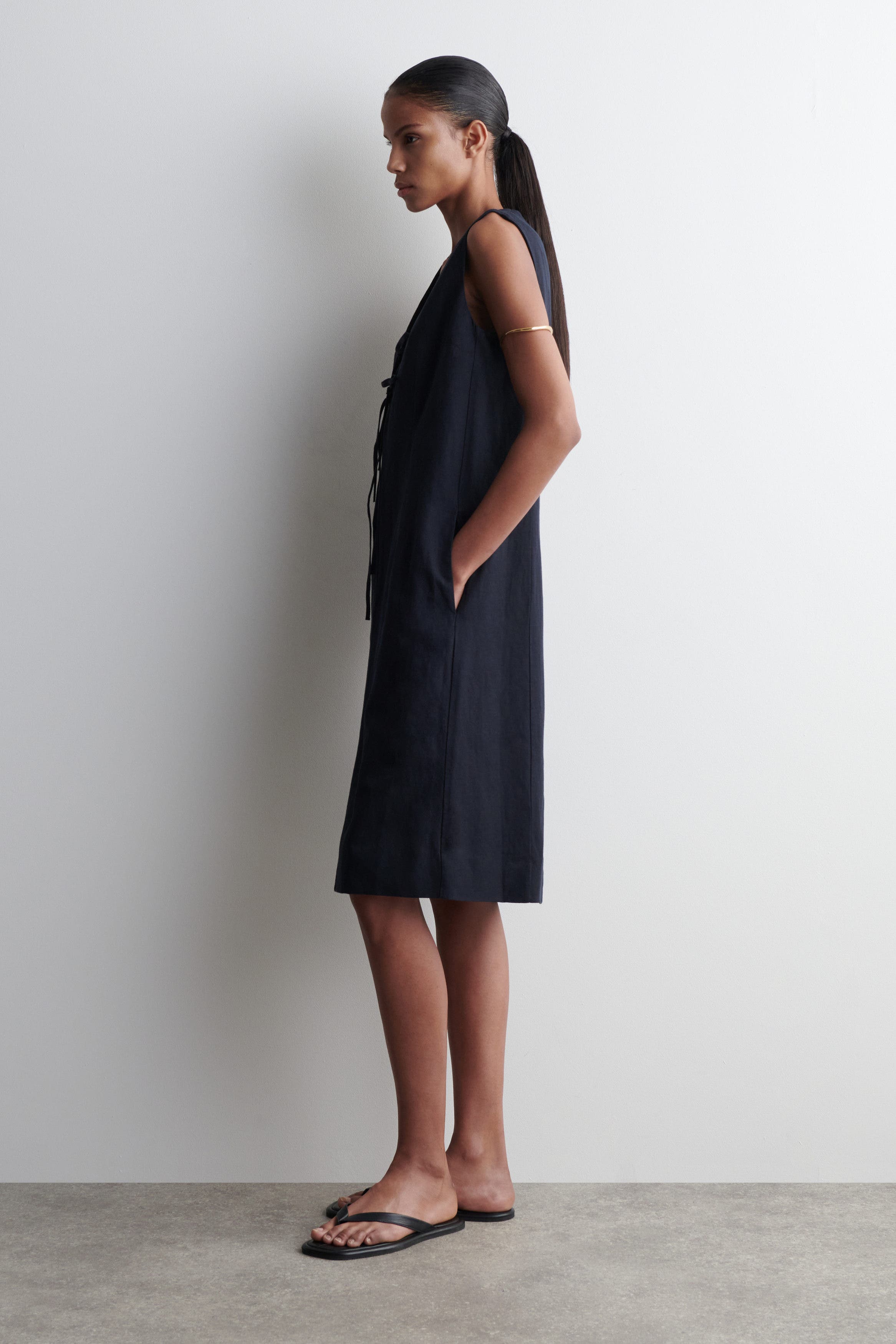 Linen-Blend Tie-Front Midi Dress - image 2