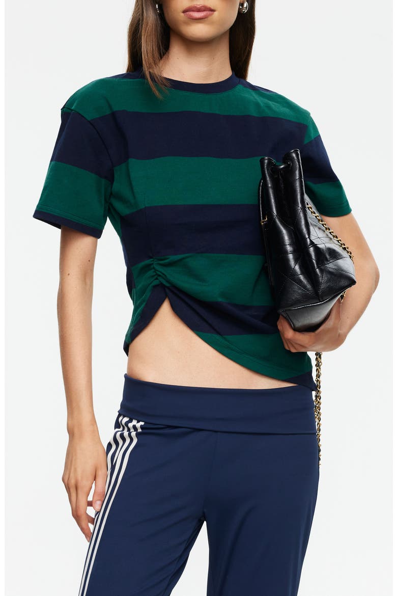 In Transit Stripe Ruched Cotton Crop T-Shirt, Main, color, FOREST STRIPE