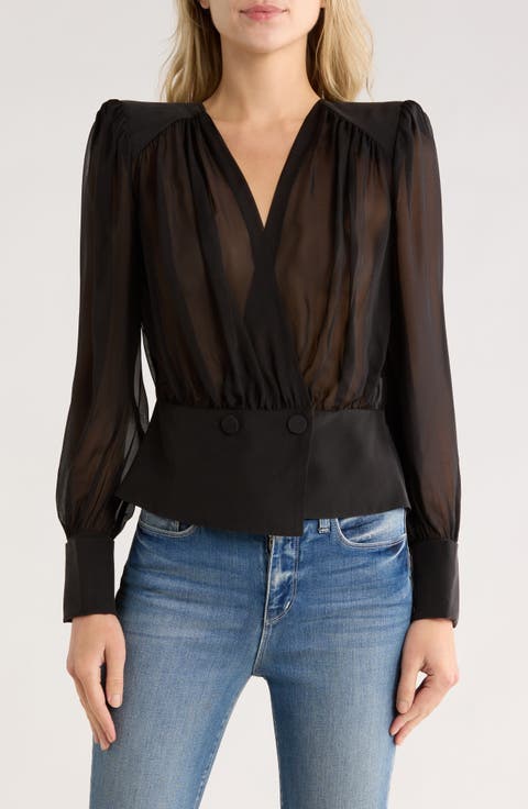 Tan Wrap Front Silk Top