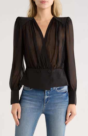 L'AGENCE Tan Wrap Front Silk Top
