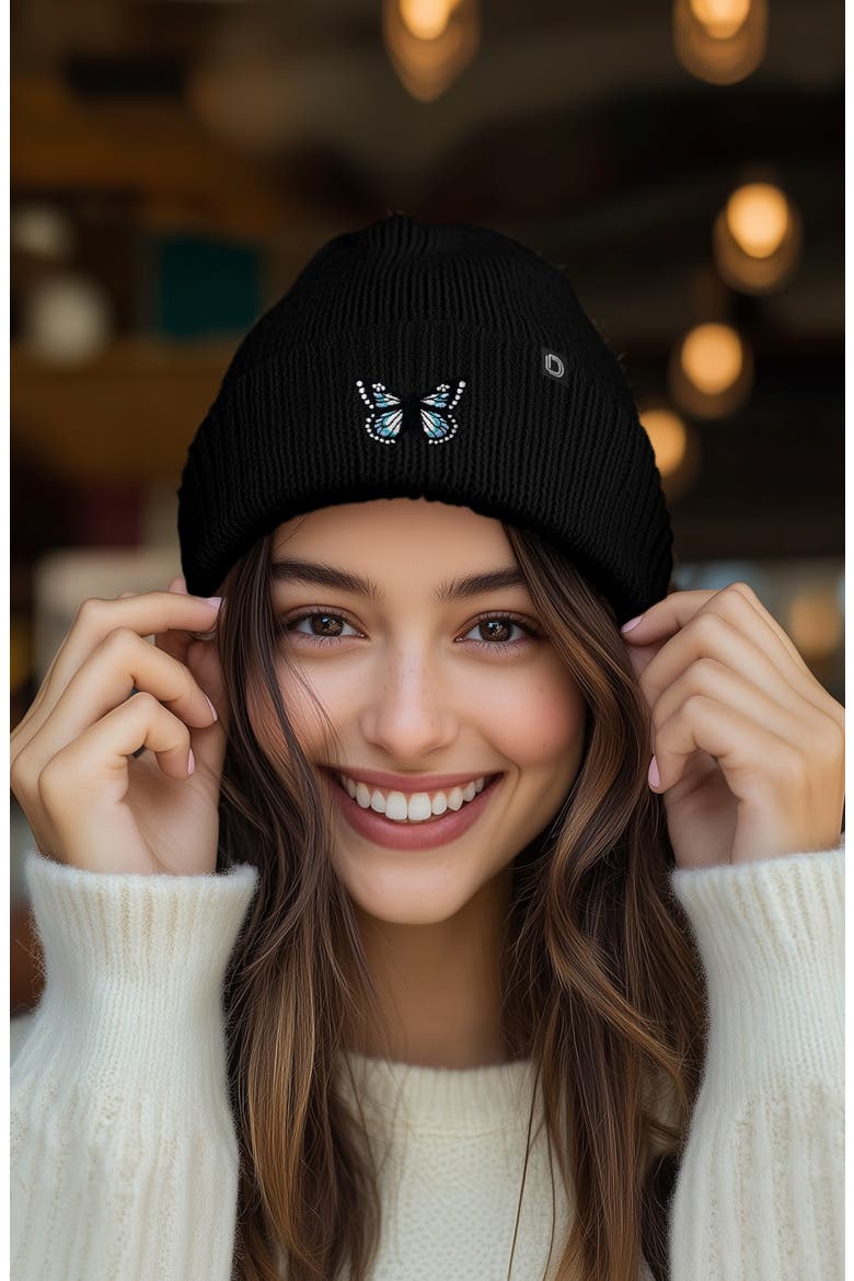 Butterfly Beanie, Alternate, color, Black