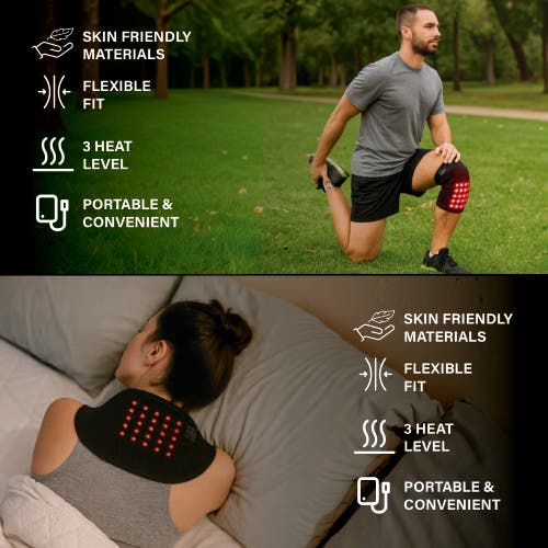 Pursonic Red Light Therapy Bundle For Joint & Muscle Relief Neck Pack Wrap & Knee Pad Set In Black