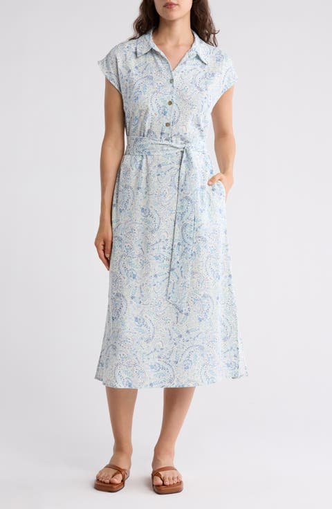 Paisley Cap Sleeve Midi Shirtdress