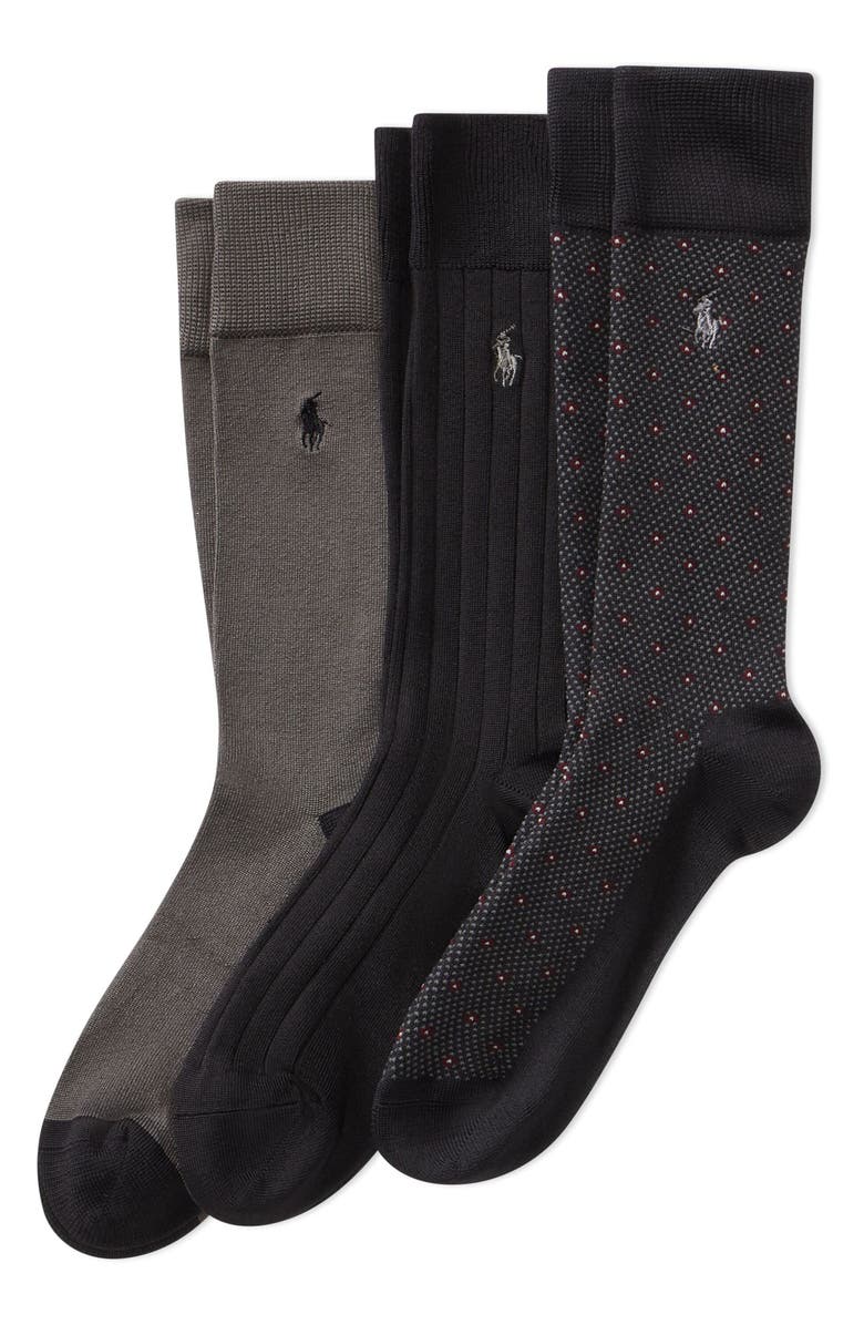 Polo Ralph Lauren Assorted 3-Pack Supersoft Dress Socks, Alternate, color, Black