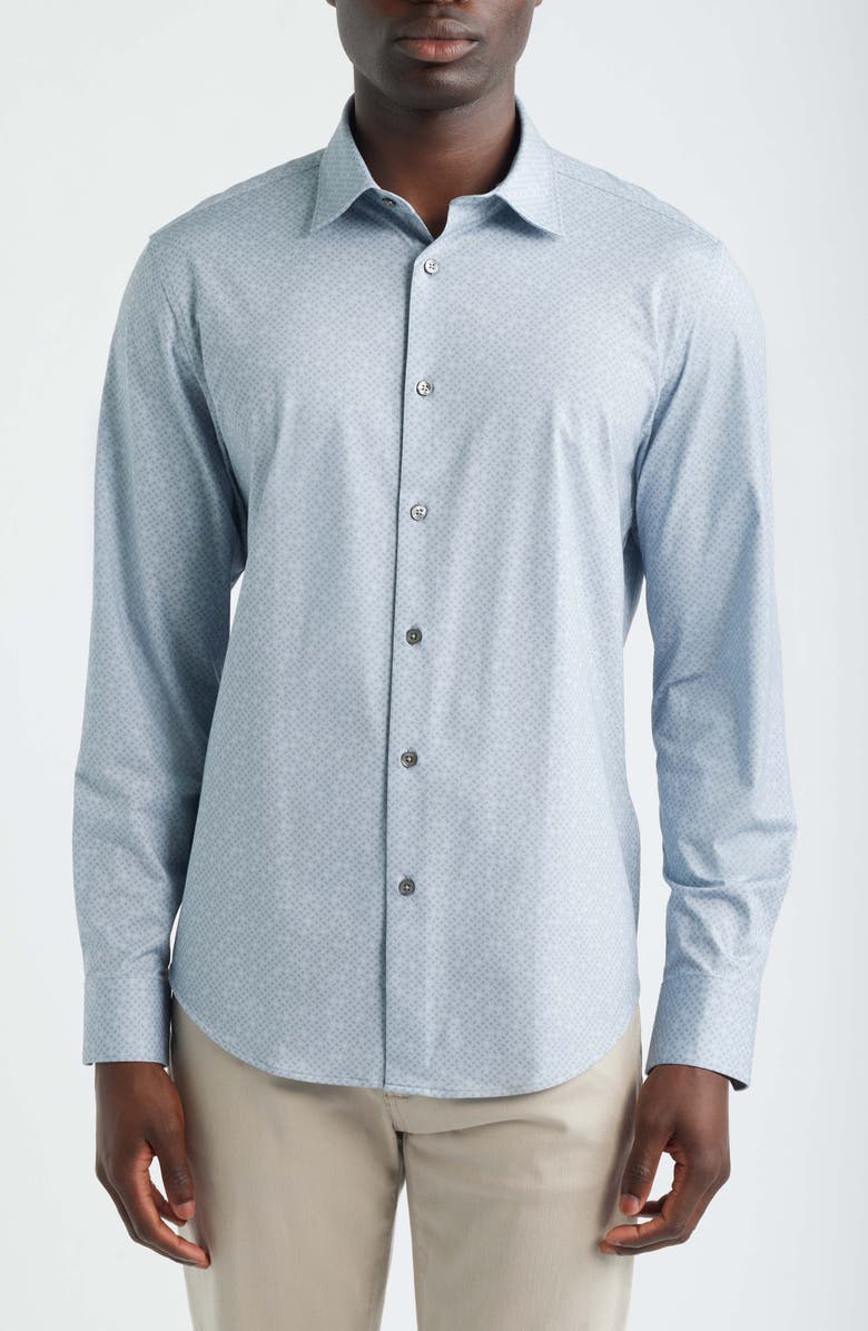 Bugatchi Jimmy OoohCotton<sup>®</sup> Geo Print Button-Up Shirt, Main, color, Platinum