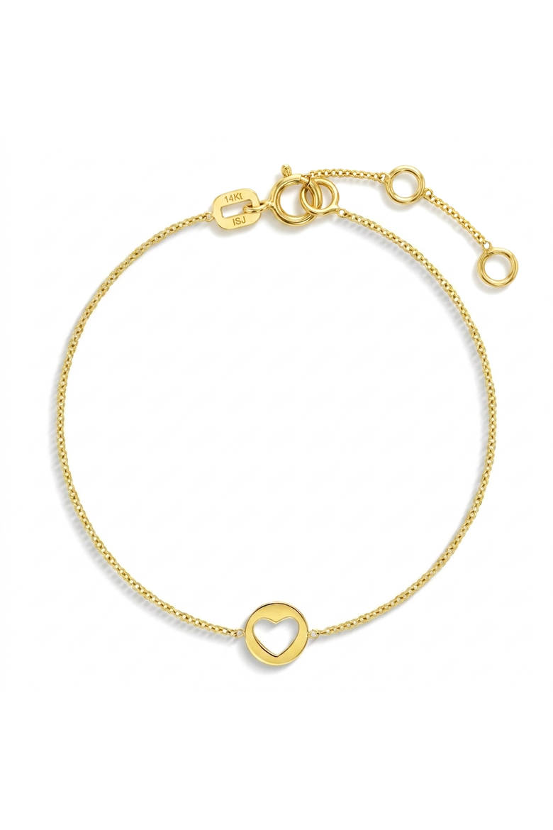 14k Heart Cut Out Women's Bracelet, Main, color, Gold