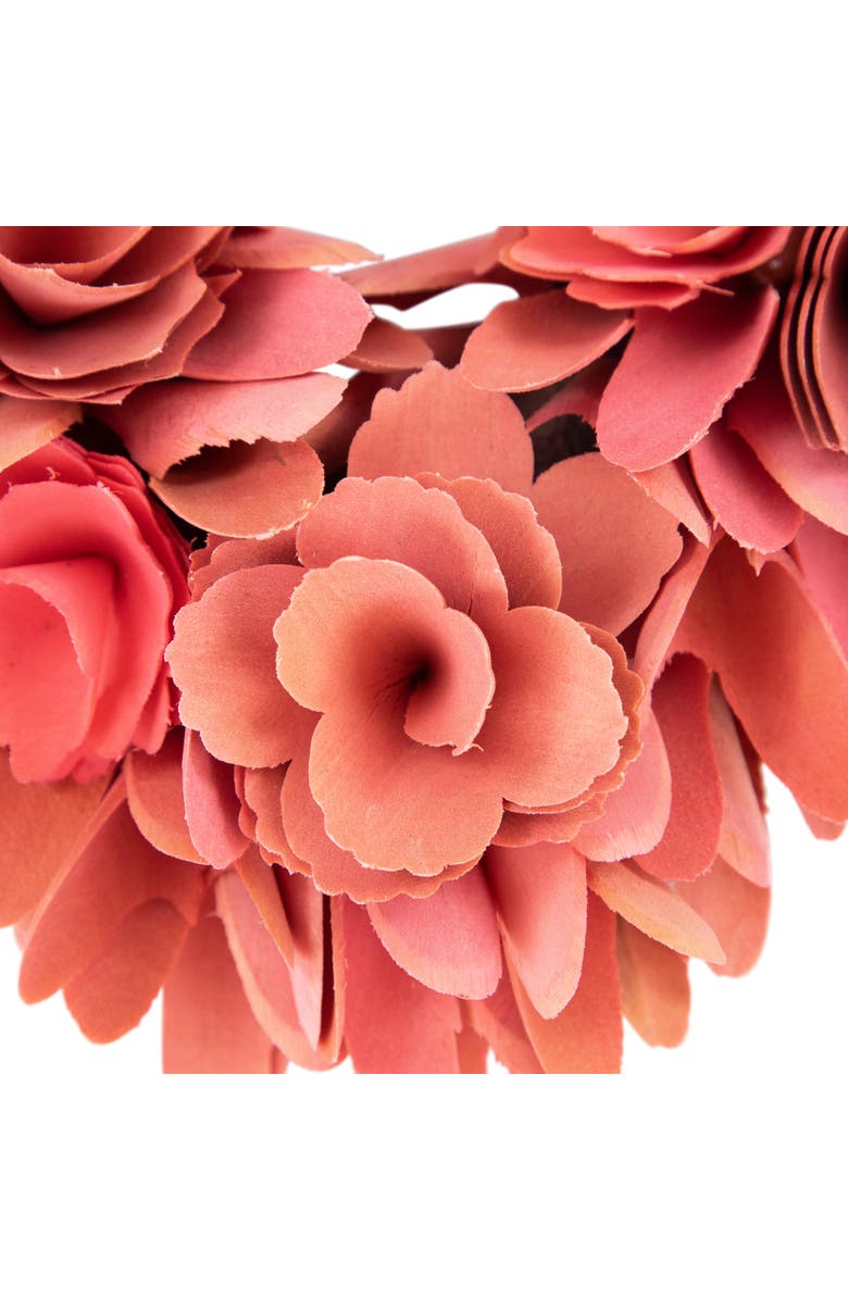 Northlight Wooden Floral Heart Valentine's Day Wreath - 14" - Salmon Pink, Alternate, color, Pink
