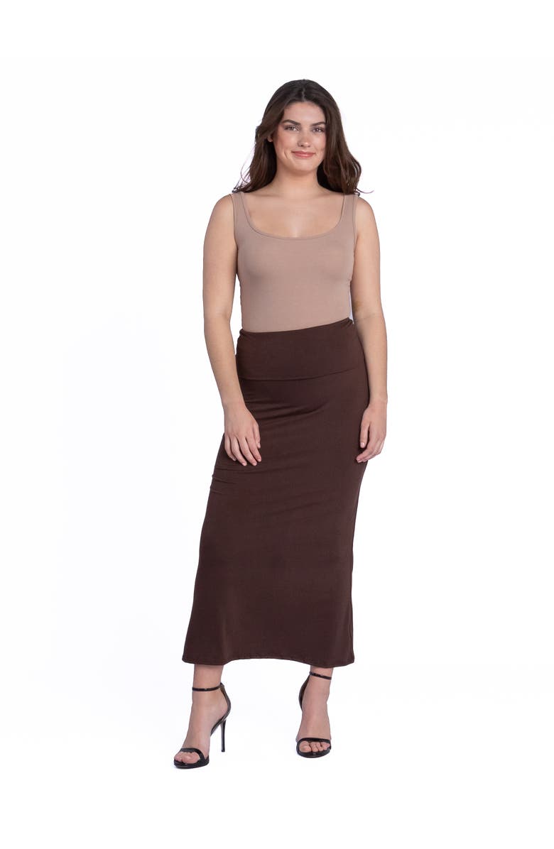 24seven Comfort Apparel Petite Comfortable Foldover Maxi Skirt, Main, color, Brown