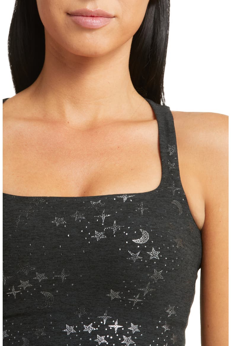 SoftShine Square Neck Crop Tank, Alternate, color, GUNMETAL STARRY NIGHT FOIL