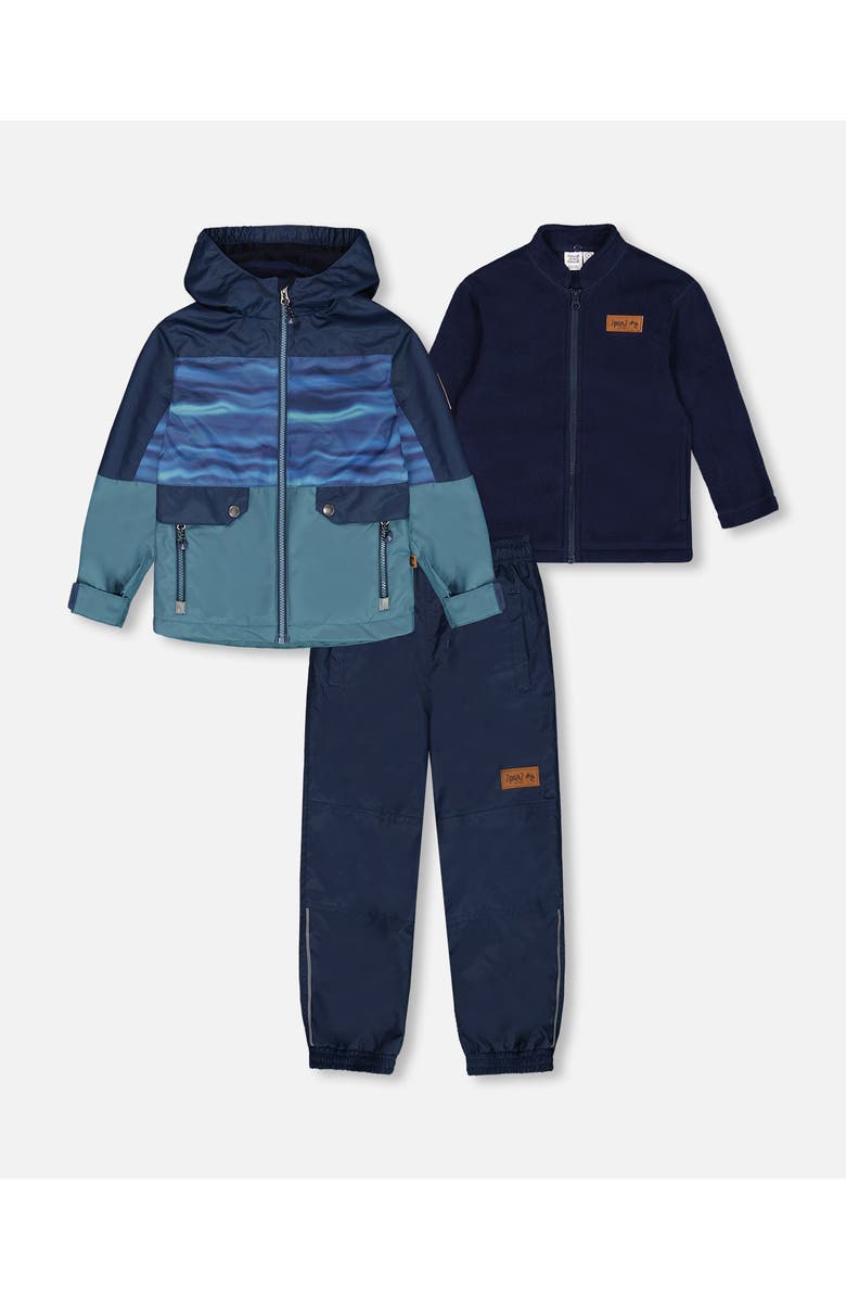 Deux par Deux Boy's 3-In-1 Mid-Season Outerwear Set With Colorblock Jacket Neutral Blue And Navy, Main, color, 