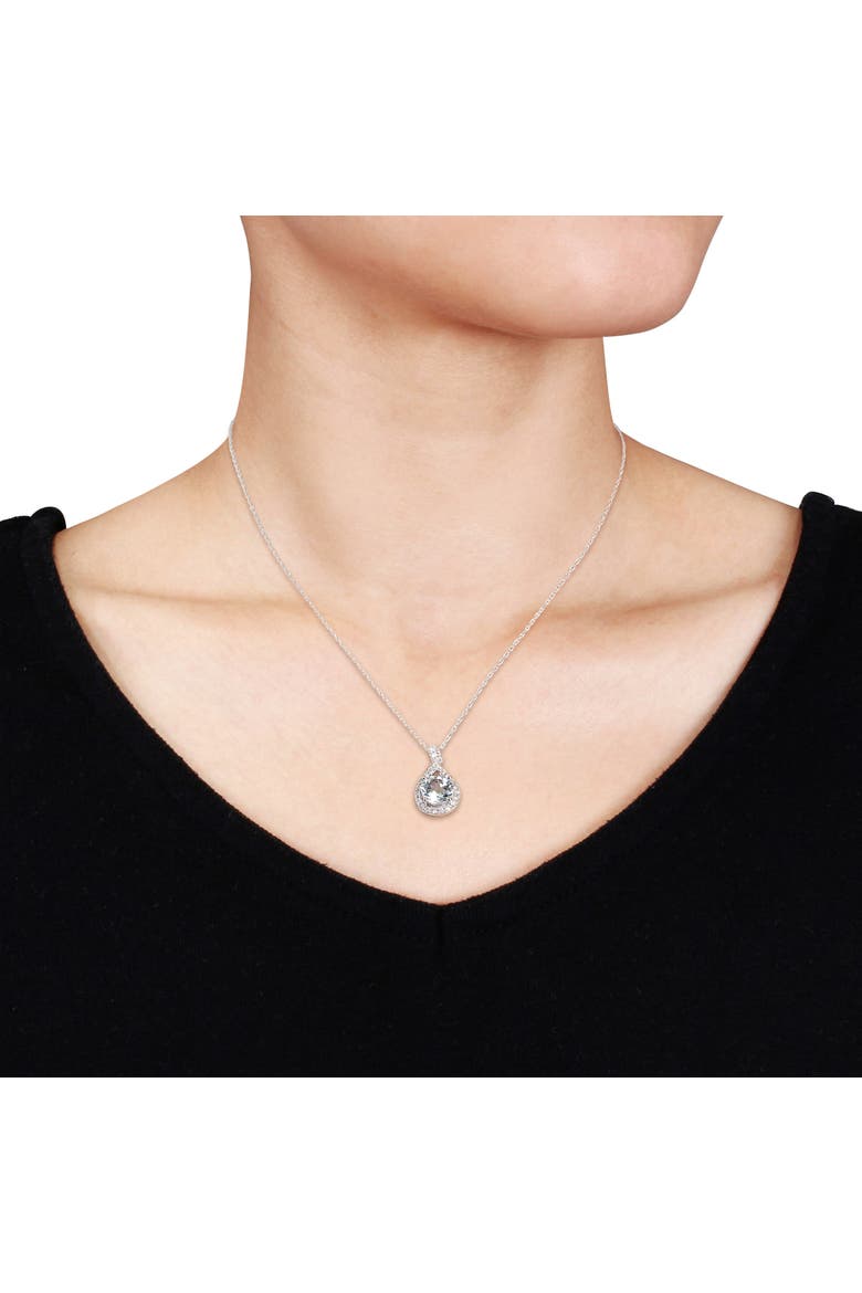 Gemstone & Diamond Teardrop Necklace 10K, Alternate, color, Aquamarine