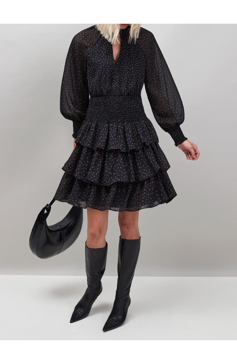 Ro&Zo Dash Print Tiered Mini Dress, Alternate, color, Caramel