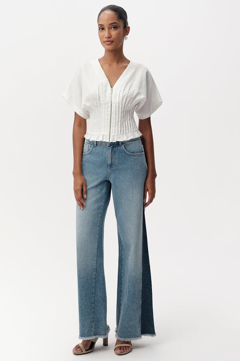 Cherelle Pleated Detail Linen Blouse, Alternate, color, White