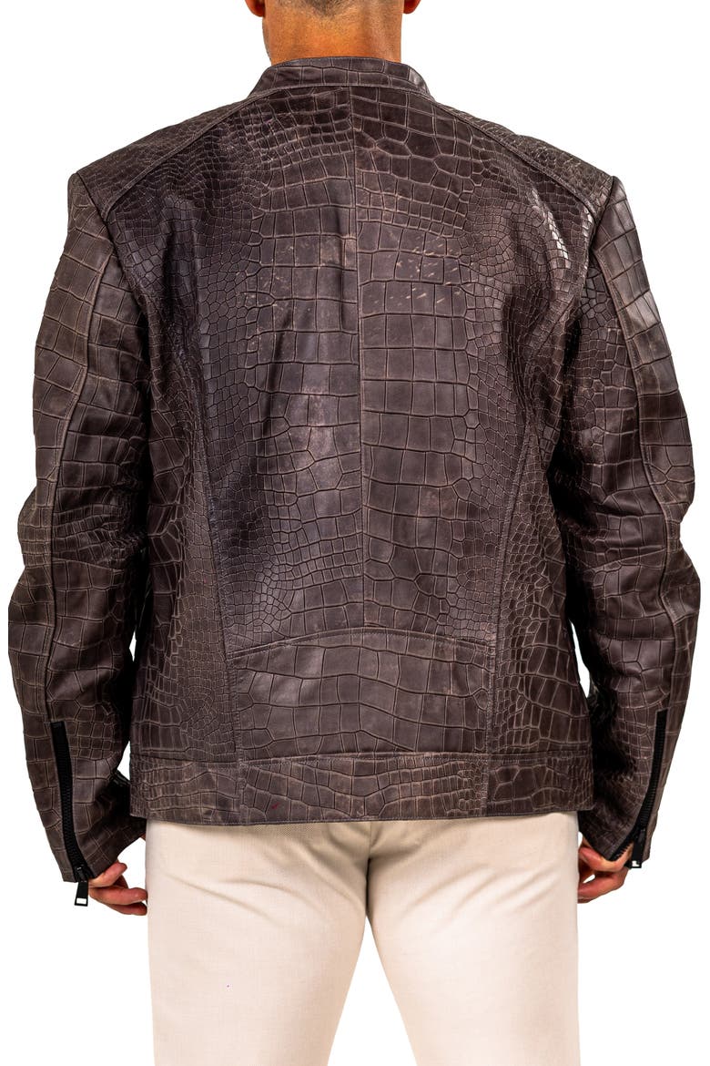 Marthyr Croc Embossed Leather Jacket, Alternate, color, GREY