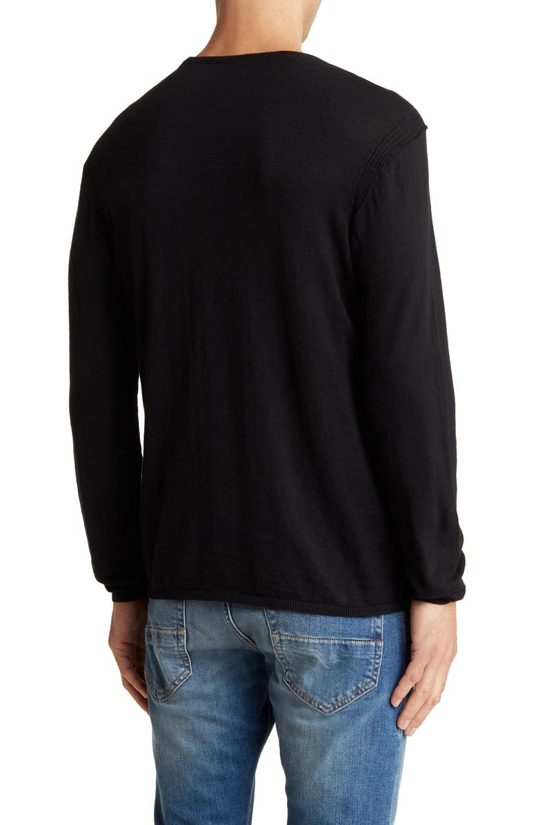 John Varvatos Cotton Slub Pullover Sweater, Alternate, color, Black