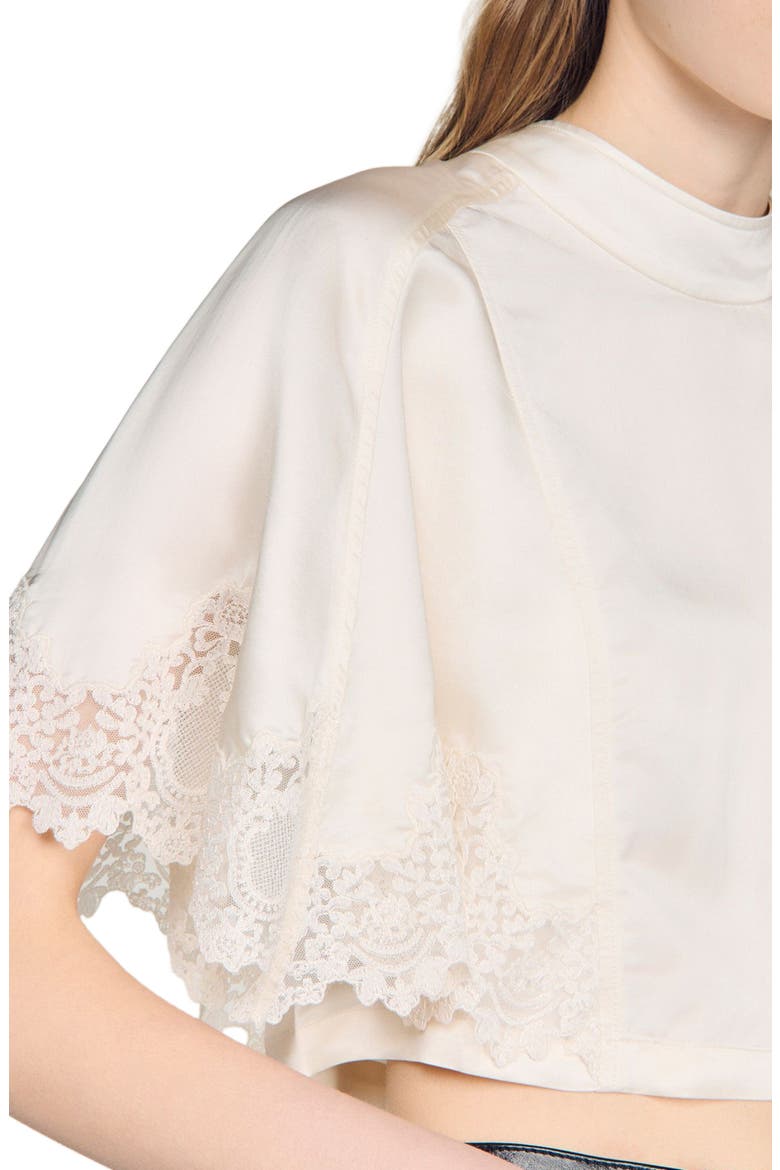 Satin cape-effect crop top, Alternate, color, Ecru