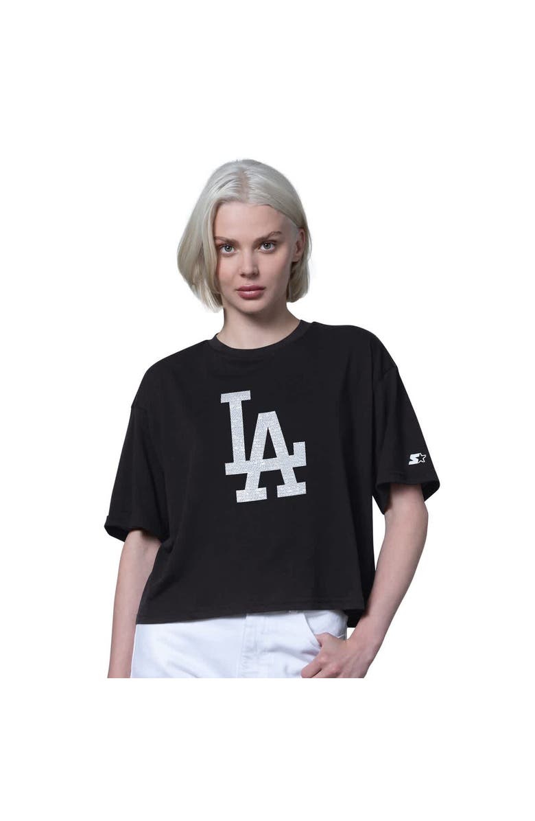 STARTER Women's Starter Black Los Angeles Dodgers Holy Grail Boxy Cropped T-Shirt, Main, color, Black