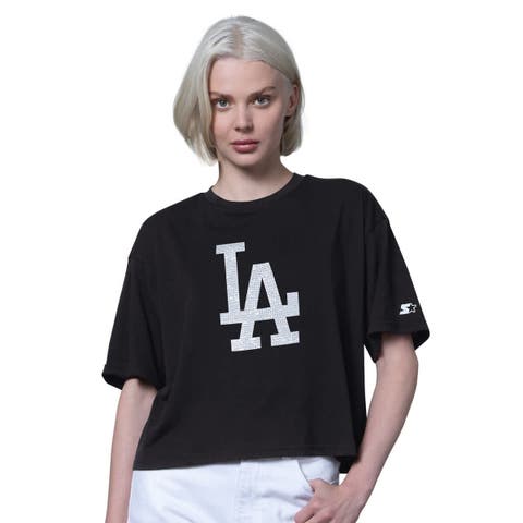 Women's Starter  Black Los Angeles Dodgers Holy Grail Boxy Cropped T-Shirt