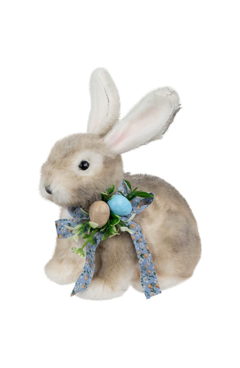 Northlight Plush Rabbit with Floral Bow Easter Figurine - 8", Main, color, Brown