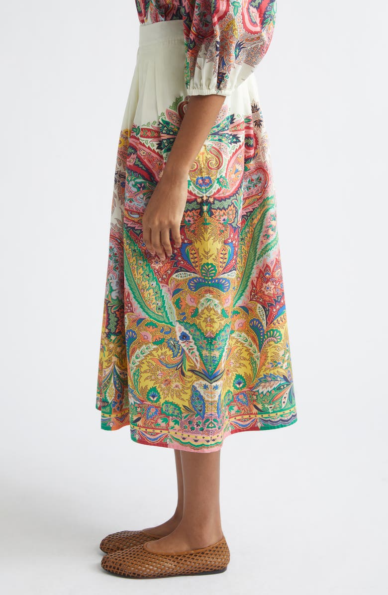 Etro Paisley Pleated Cotton Voile Midi Skirt, Alternate, color, Print On White Base