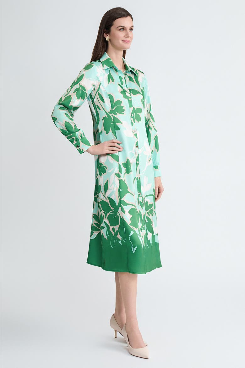 Floral Printed Crepe de Chine Maxi Shirt Dress, Alternate, color, Kelly Green/Euca/Lime/Ivory
