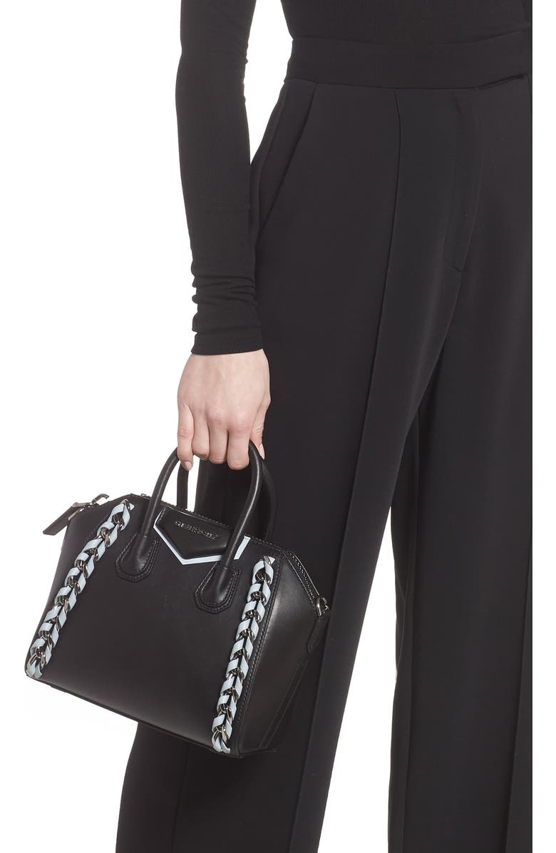Givenchy Mini Antigona Woven Chain Leather Satchel, Alternate, color,