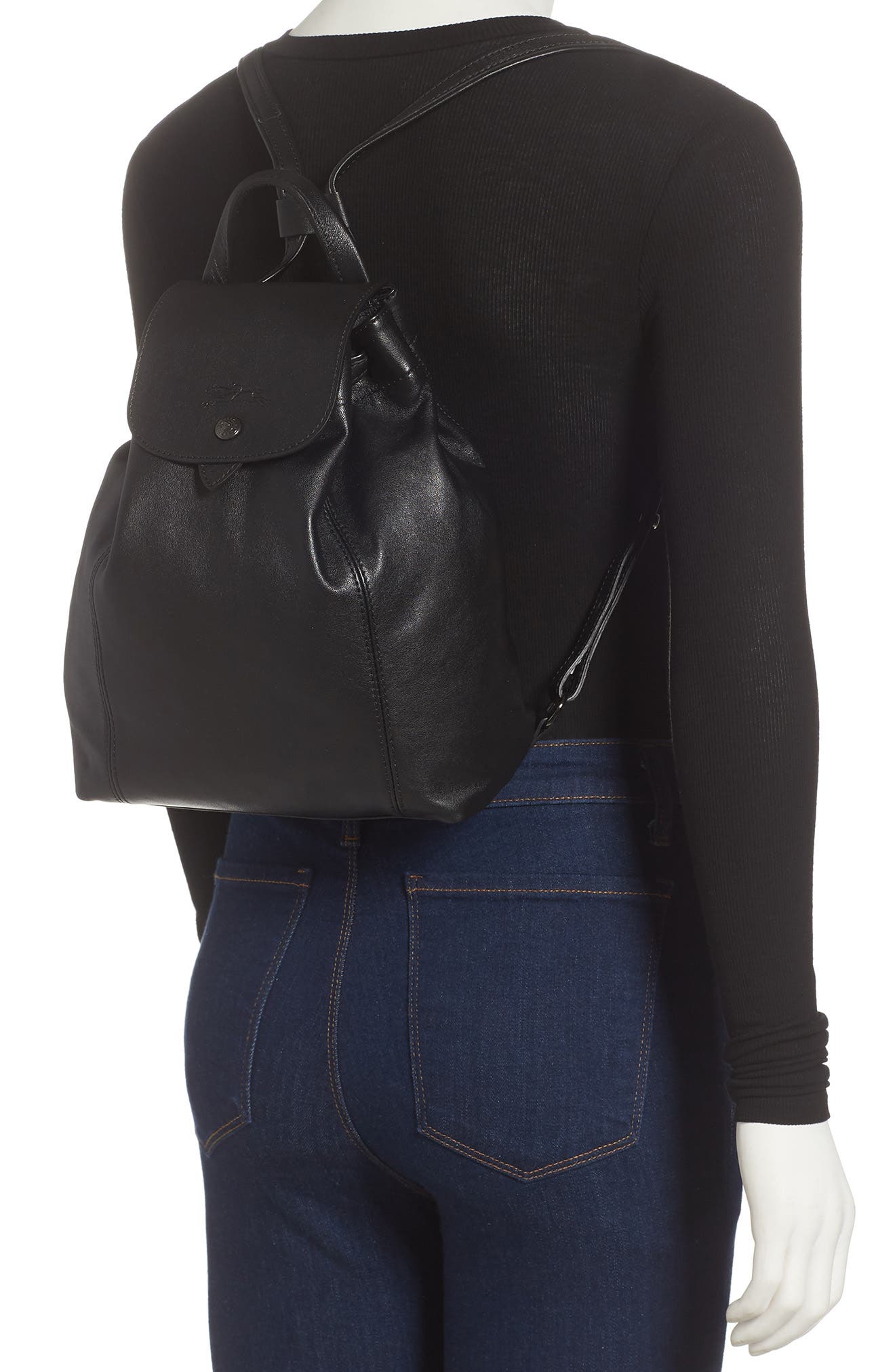 Longchamp Le Pliage Leather Backpack, Alternate, color, 