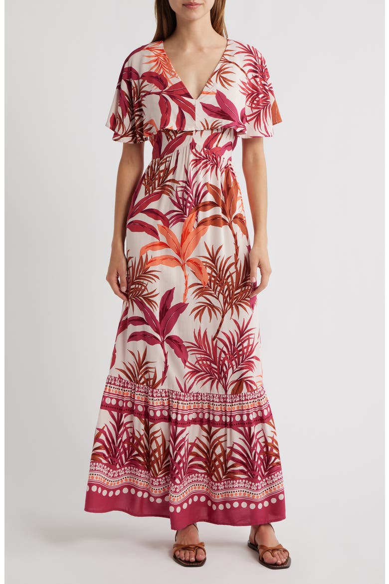 Palm Print Maxi Dress, Main, color, PINK