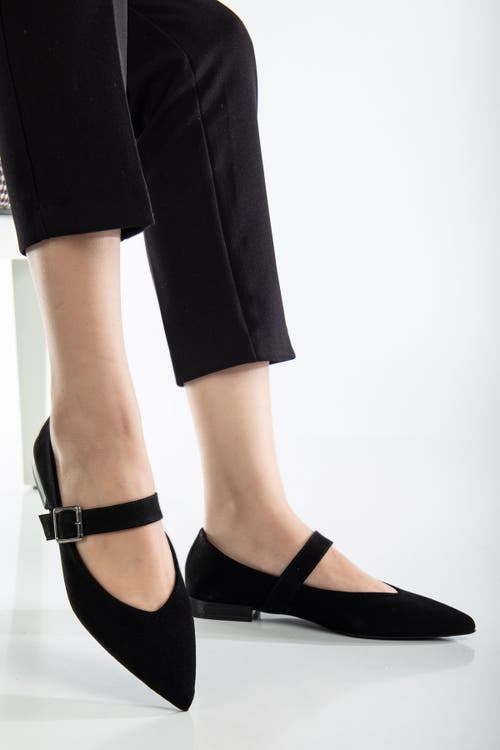 Forever & Always Shoes Willow Leather Mary Jane Flats In Black Suede Leather