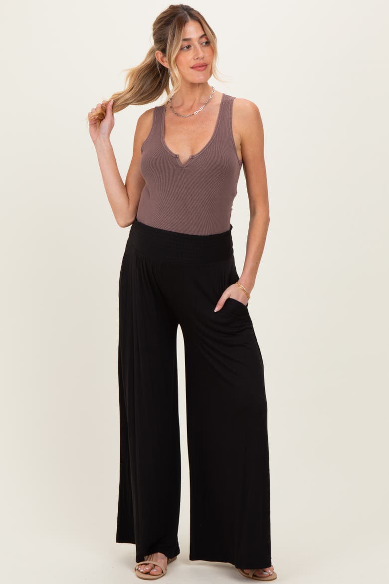 Smocked Waist Wide Leg Pants, Alternate, color, Black