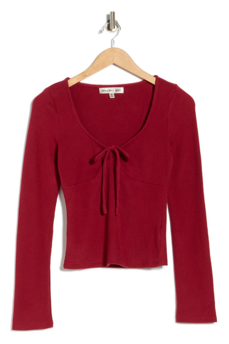 Front Tie Top, Alternate, color, RHUBARB