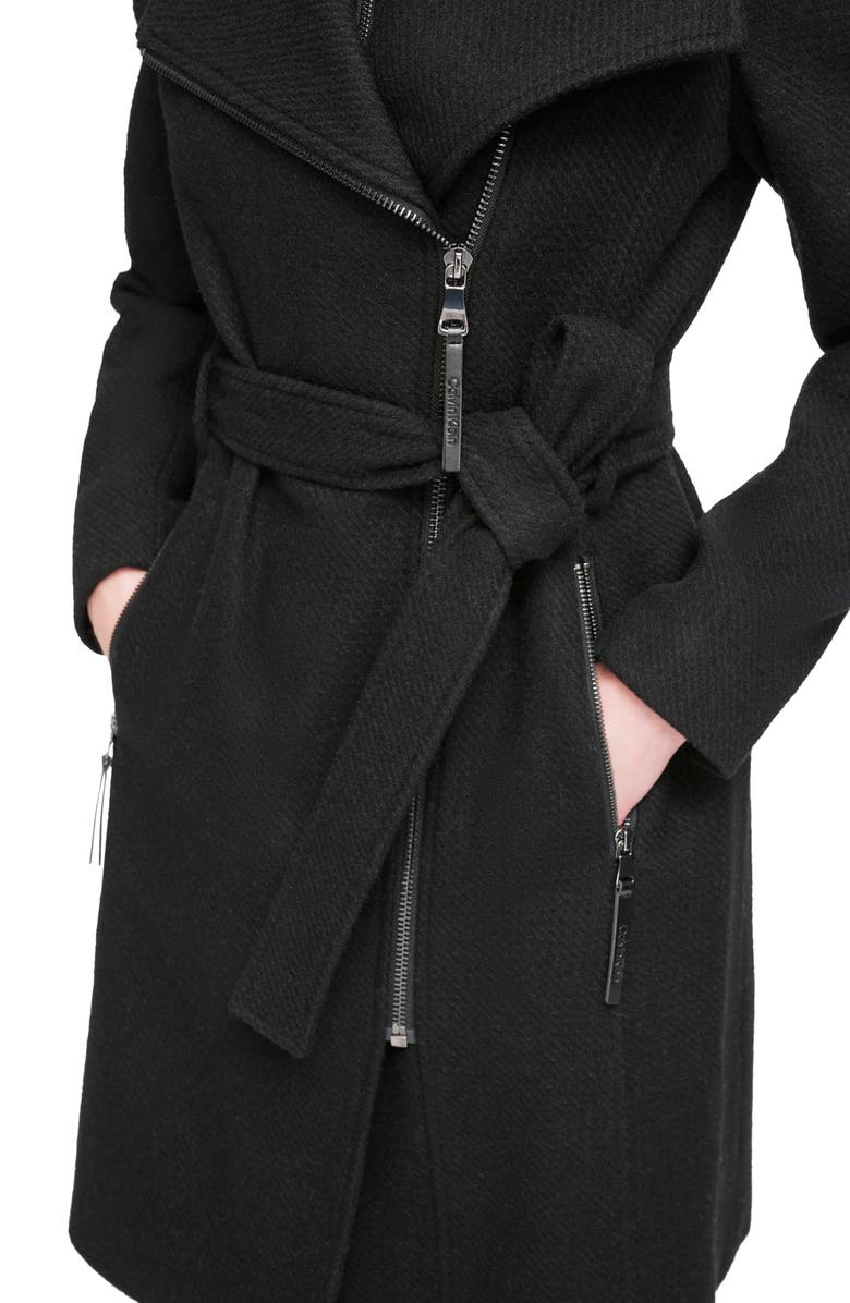 Calvin Klein Angled Zip Twill Coat, Alternate, color, Black Twill