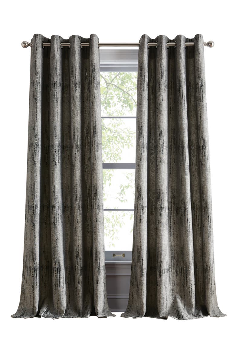 Basalt Jacquard Set of 2 Grommet Top Curtain Panels, Main, color, BLACK ICE