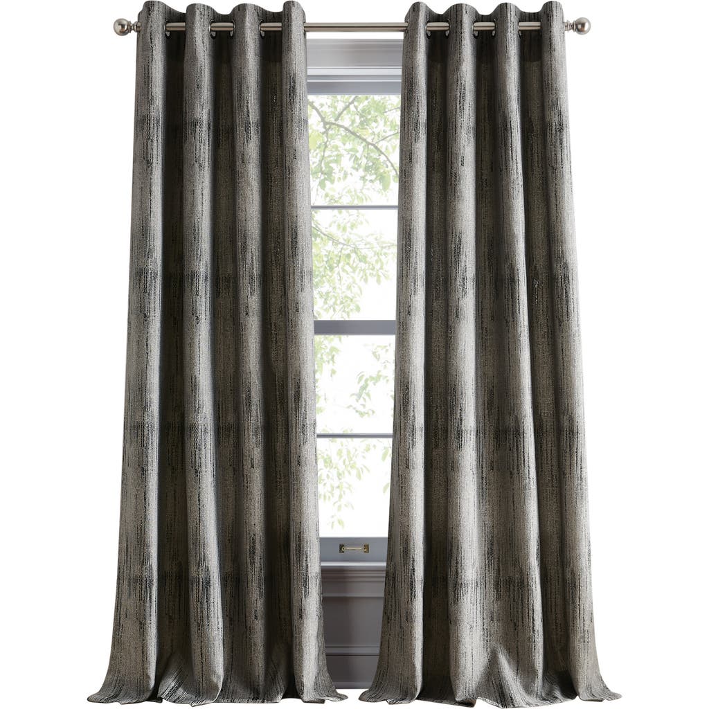 Dkny Basalt Jacquard Set Of 2 Grommet Top Curtain Panels In Black Ice