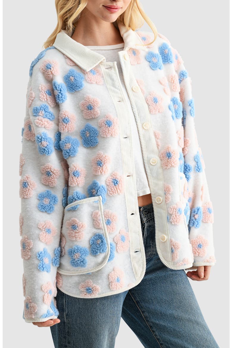 Floral High Pile Fleece Jacket, Alternate, color, IVORY BLUE PINK