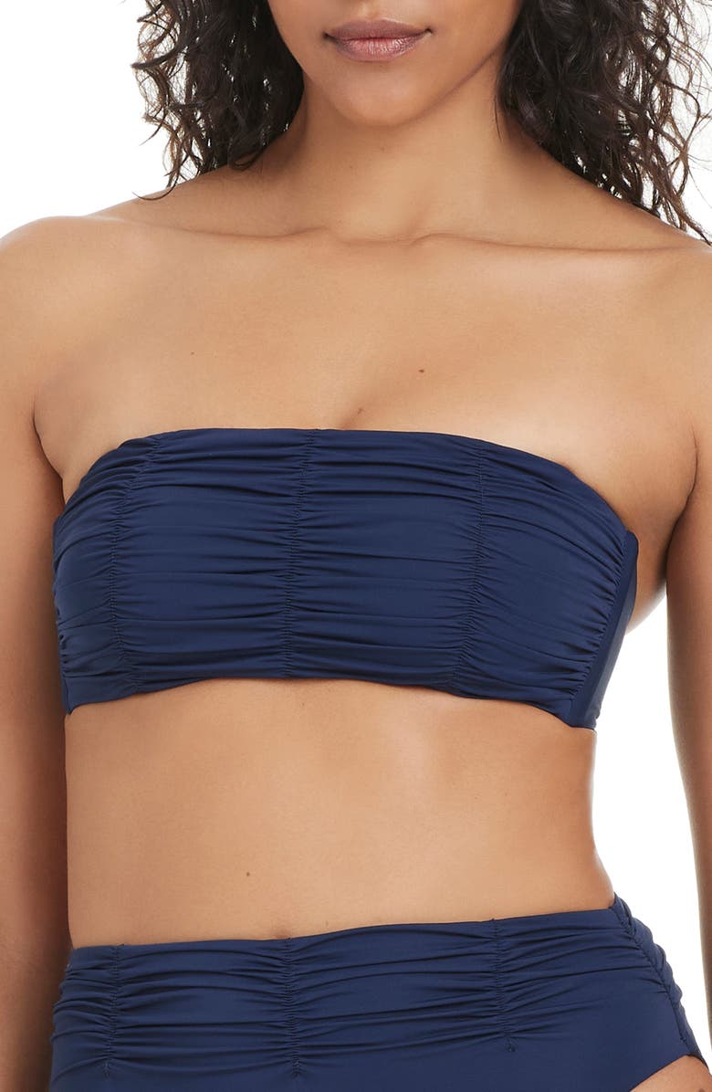 Sanctuary Shirred Bandeau Bikini Top, Alternate, color, Navy Mood