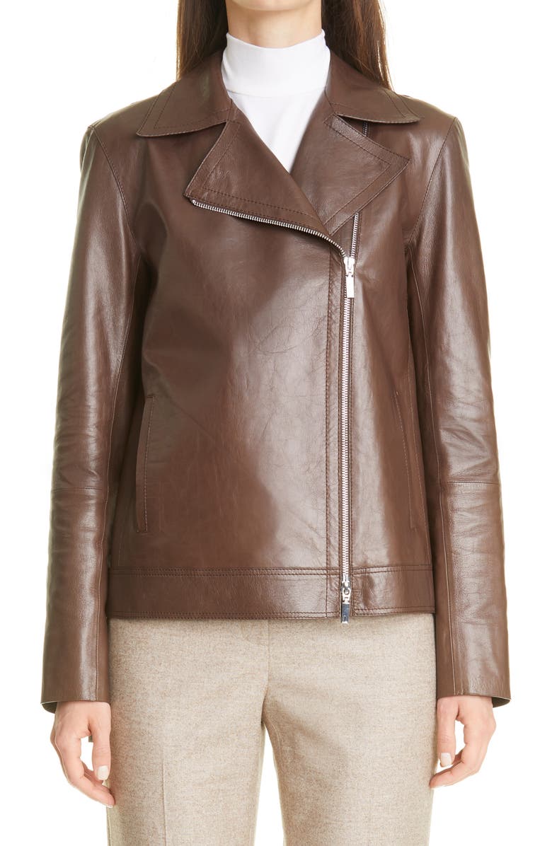 Lafayette 148 New York Aisling Lambskin Leather Moto Jacket, Main, color, 